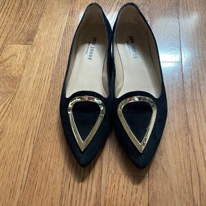 Jon Josef Black Velvet Reina Shoes  with Gold Detail